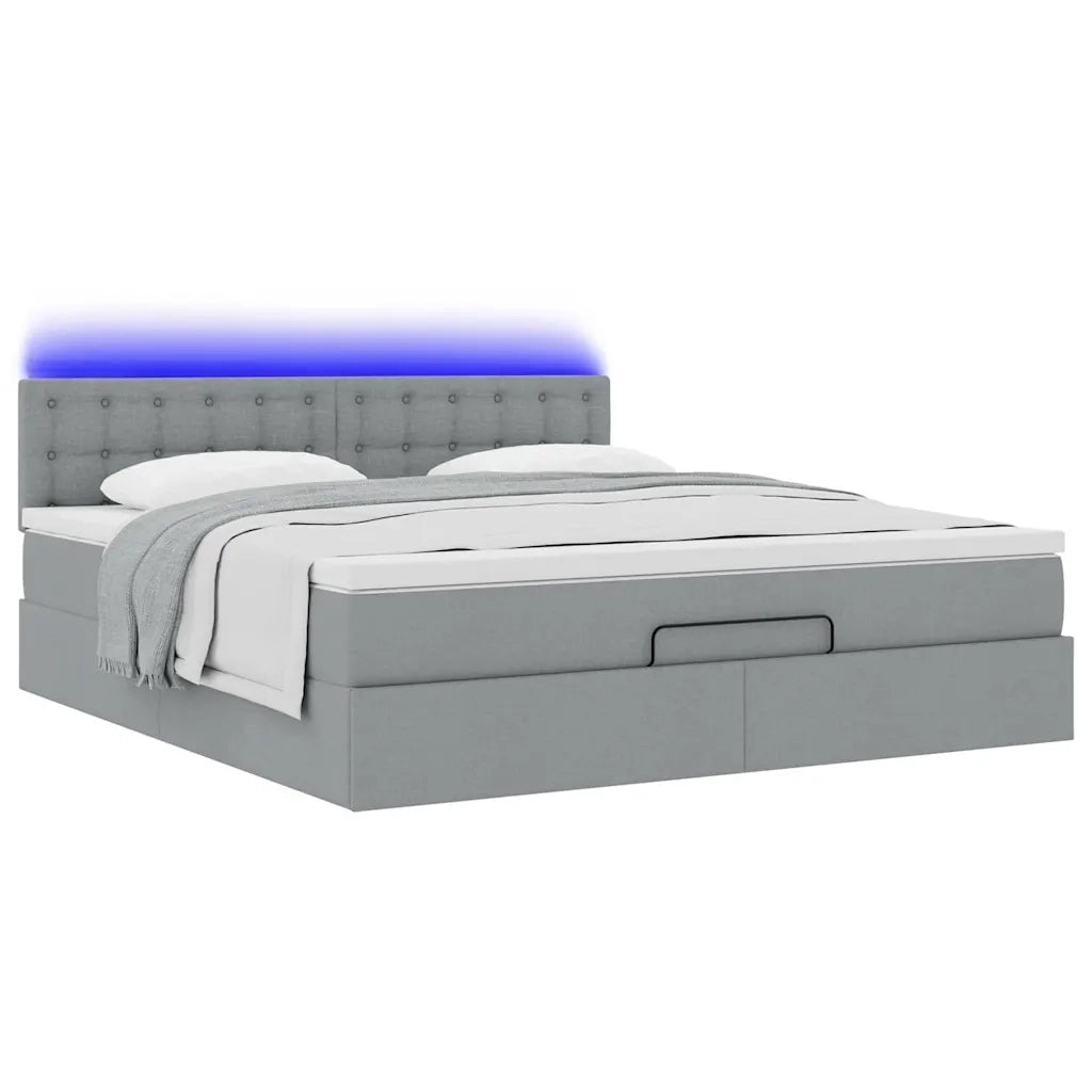 Pouf Letto con Materasso Grigio Chiaro 160x200 cm in Tessuto
