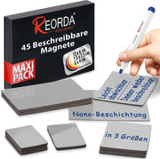 Strisce adesive magnetiche descrittabili - 45 magneti descrittabili in 3 misure (grigio) | Magnetici descrittabili per whiteboard, kanban e tabellone magnetico | Magnetici descrittabili per frigorifero