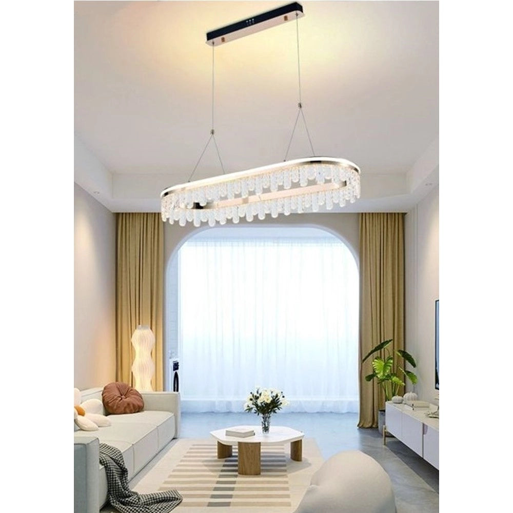 Trade Shop - Lampadario Led Sospeso Oro 50 W Ovale Con Cristalli 3 Colorazione Luce Lp-40-3c -