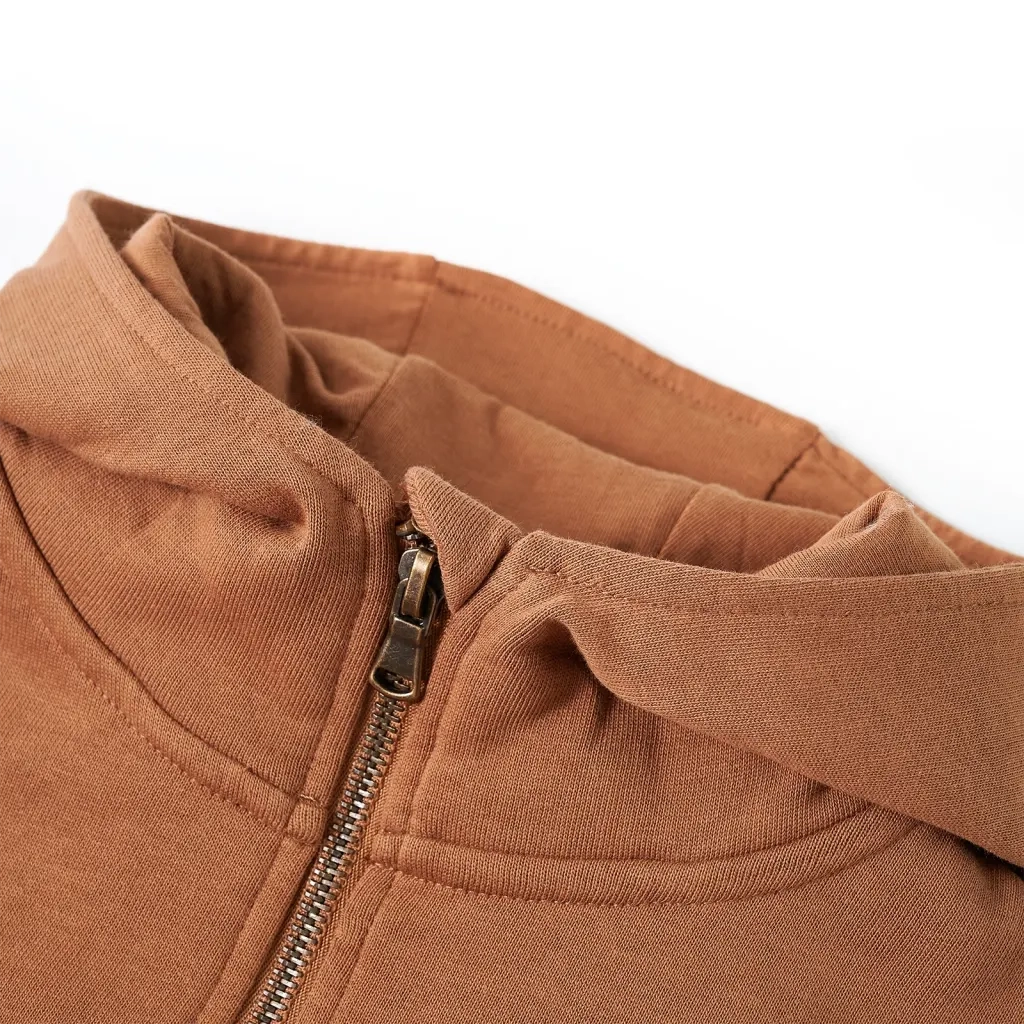 Felpa con Cappuccio e Mezza Cerniera per Bambini Antracite Cognac 104 13475