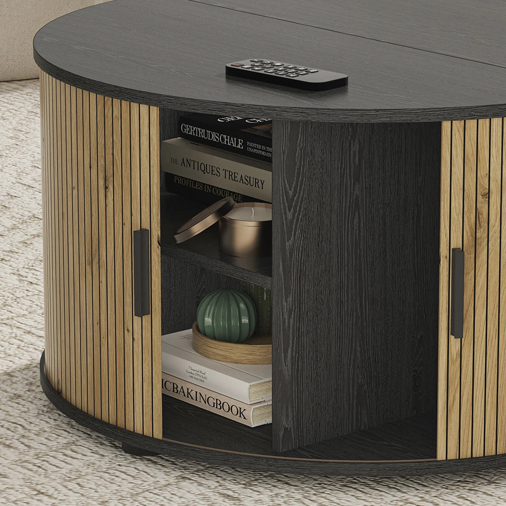 Vicco tavolino soggiorno Quercia/nero 80 x 80 cm con porta scorrevole