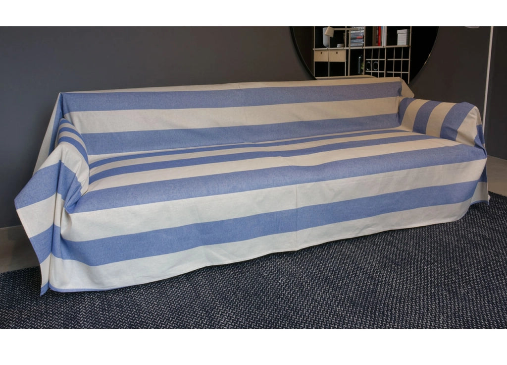 Telo Arredo Granfoulard Copritutto Cotone Made Italy Vari Disegni Arredatutto Copriletto Multiuso - 1 Piazza - Riga Fascia Blu