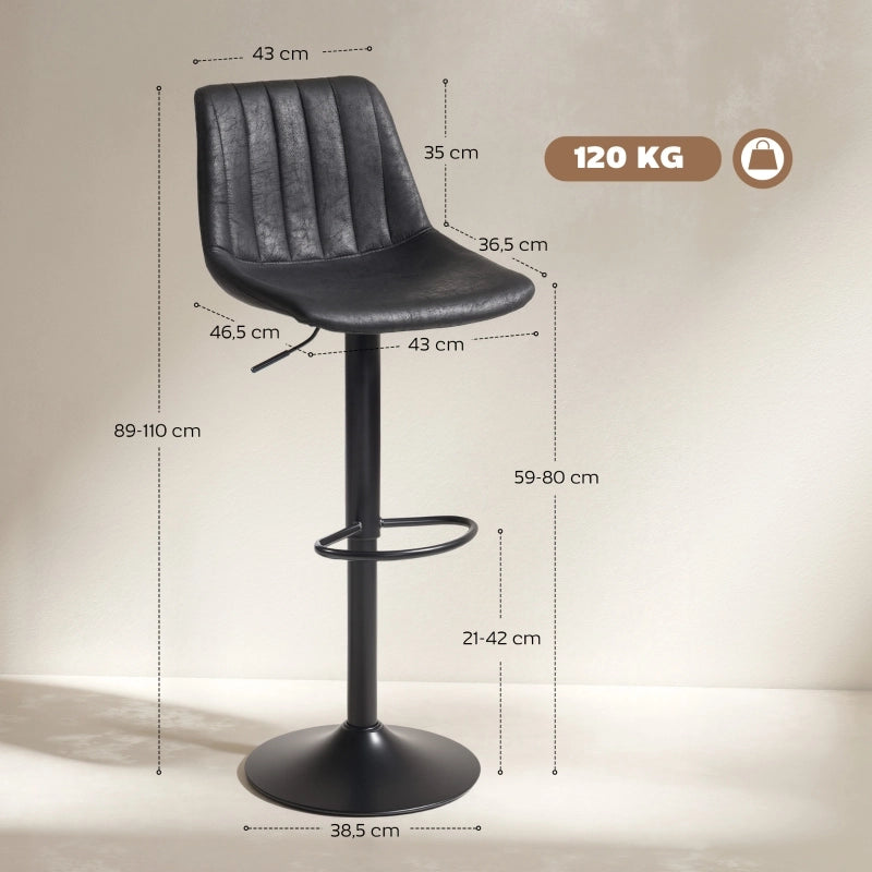 SGABELLO BAR Set da 2 pezzi Regolabile 43x46,5x89-110 cm Nero Microfibra