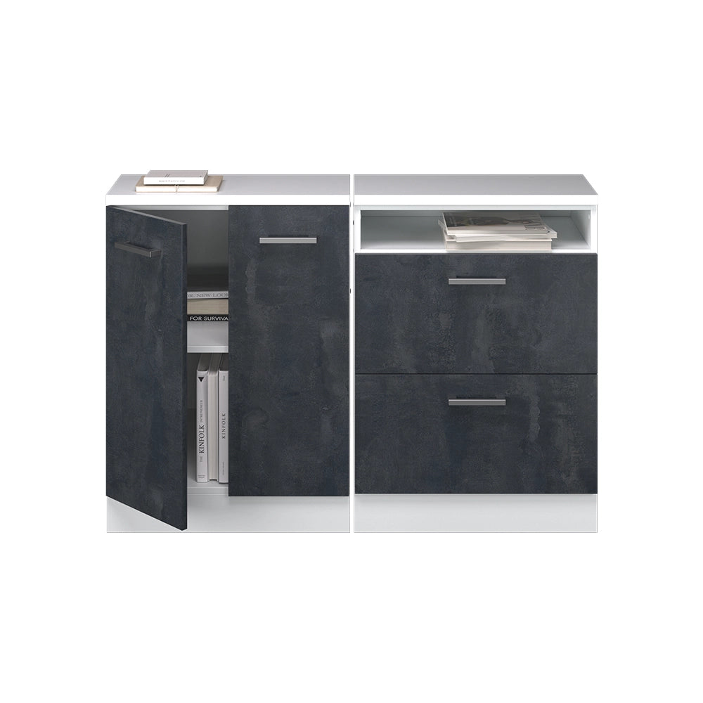 Mobile cucina sottotetto R-Line Calce nera/Bianco 120 cm Set di 2 carcasse armadio profondità 60 cm Vicco