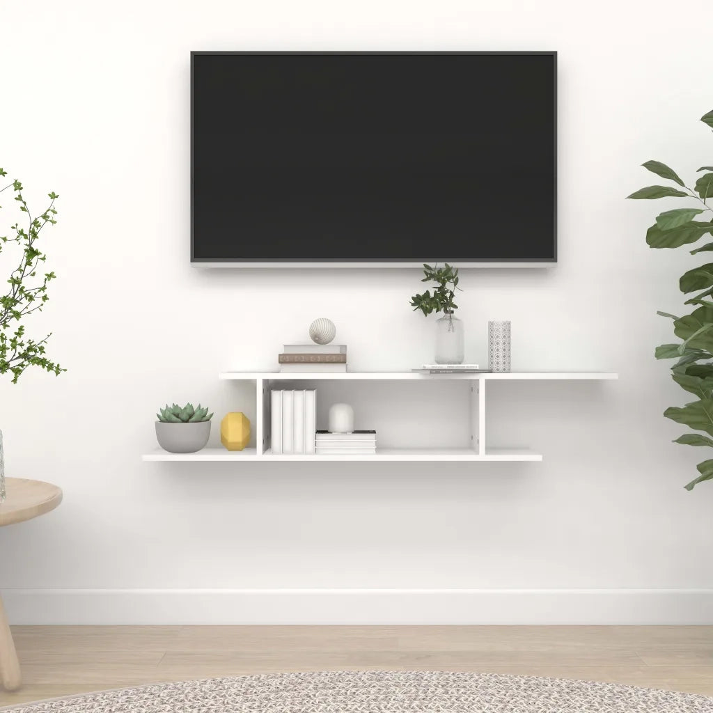 Scaffale TV Parete-Mensole a Muro Rovere Bianco 125x18x23 cm Legno Multistrato