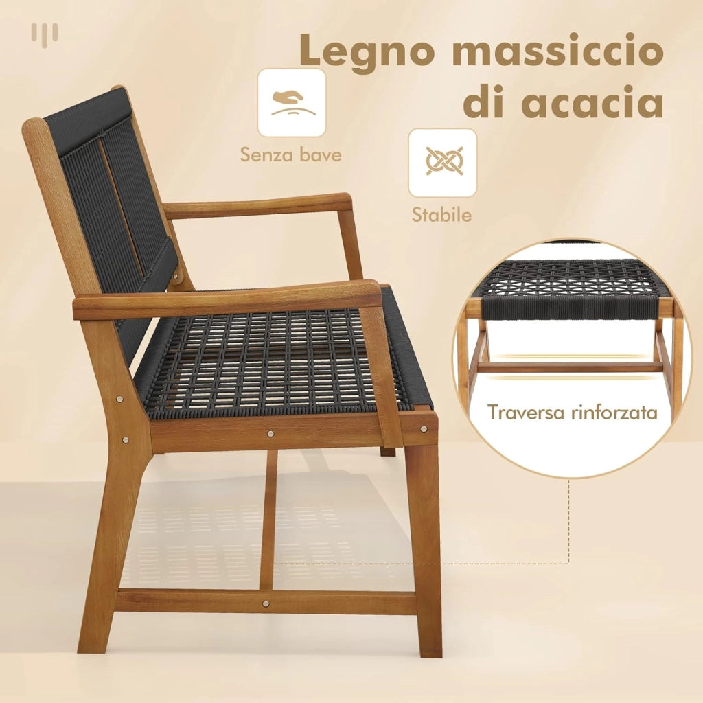 Set di 2 Sedie da Pranzo in Legno di Acacia per Esterno, Sedie da Giardino Intrecciate con Braccioli, per Cucina Patio Prato Giardino