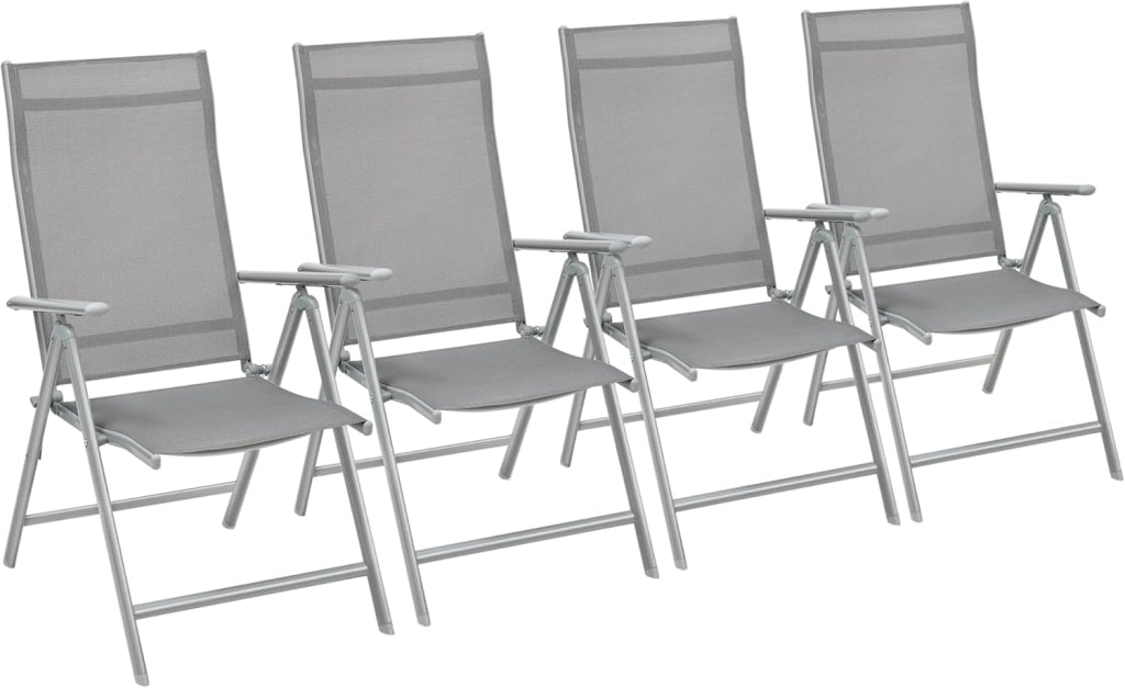 SONGMICS Sedie da Giardino, Set di 4 Sedie Pieghevoli, per Esterno, con Struttura in Metallo, Schienale Regolabile in 8 Posizioni, Capacità di Carico fino a 150 kg, Grigio GCB30GY