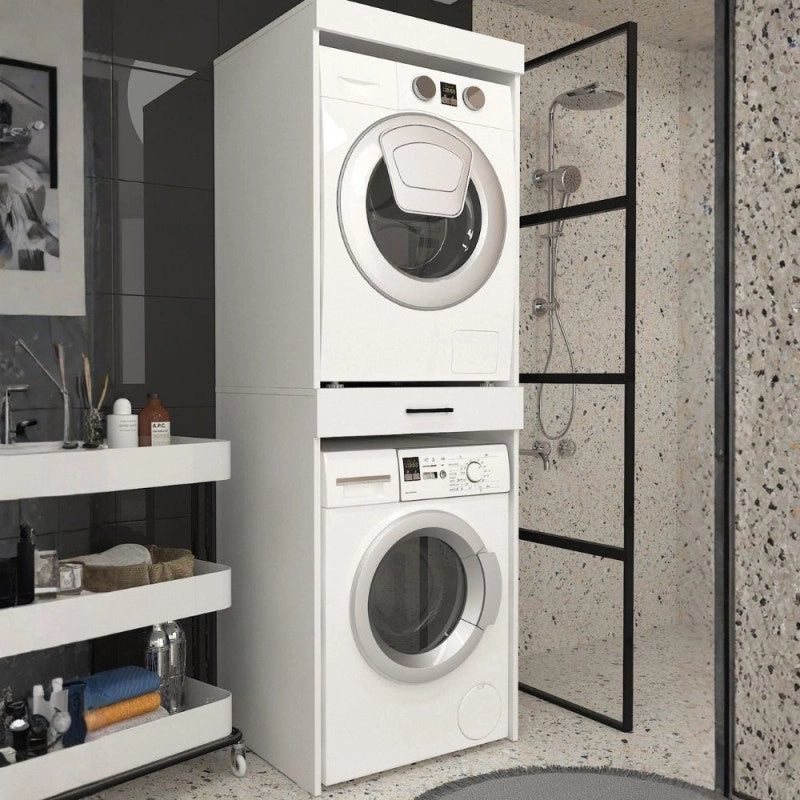 Colonna bucato coprilavatrice e copriasciugatrice Fika con cassetto appoggio colore bianco