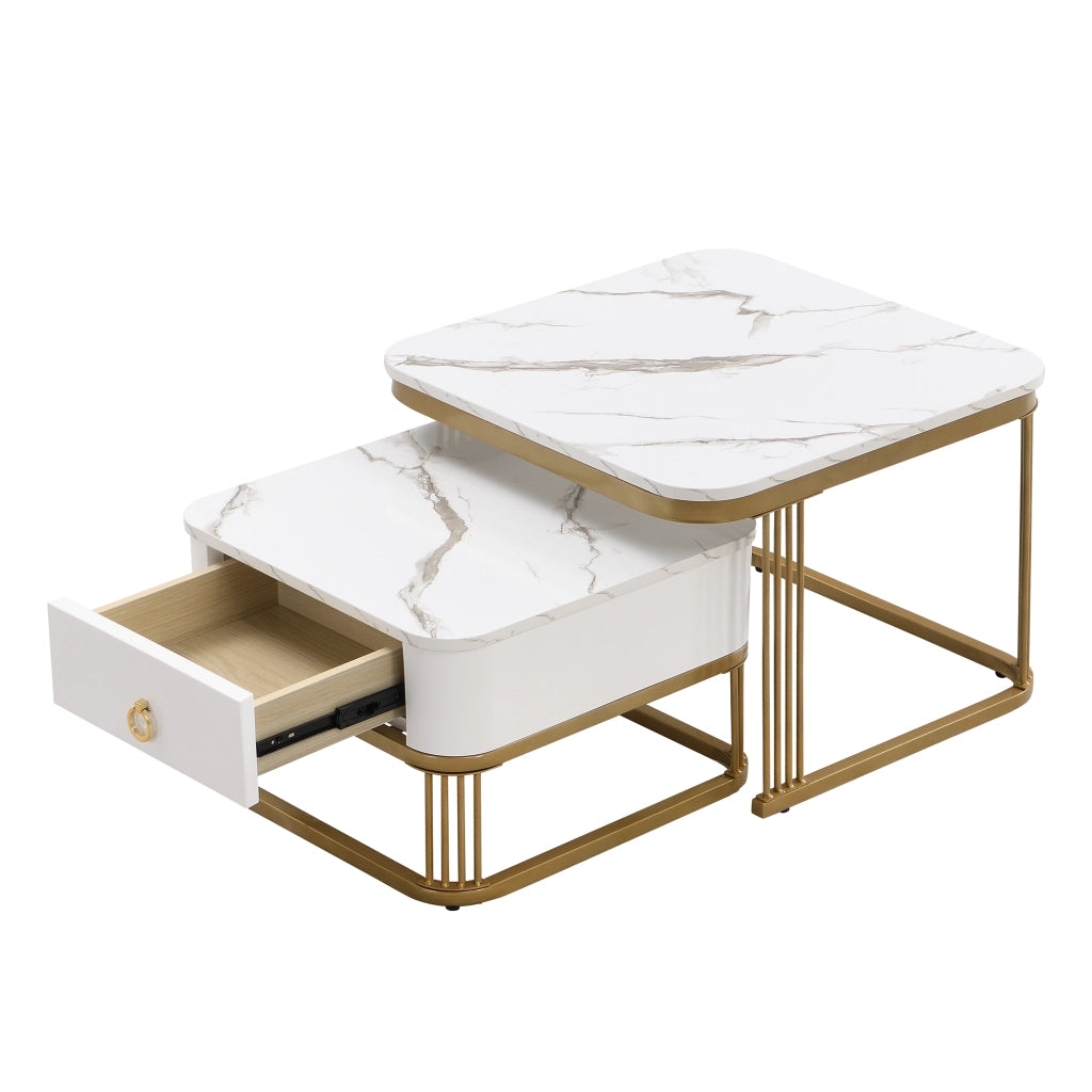TAVOLINO DA SALOTTO Set da 2 pezzi 60x60x45+50x50x34 cm Bianco MDF