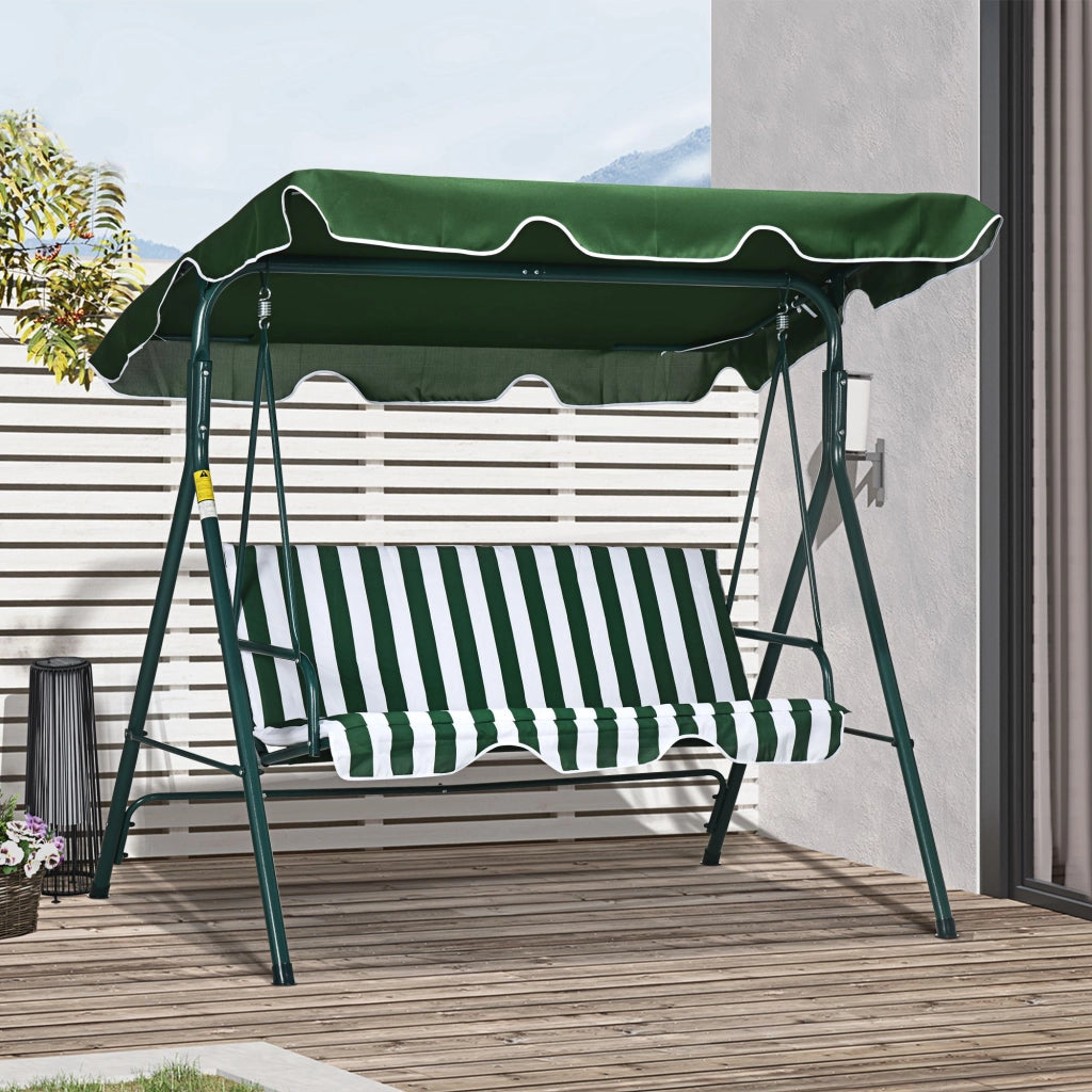 Dondolo da Giardino 3 Posti in Acciaio e Teslin con Tetto ¨C zephmum ¨C 172x110x153 cm, Bianco e Verde