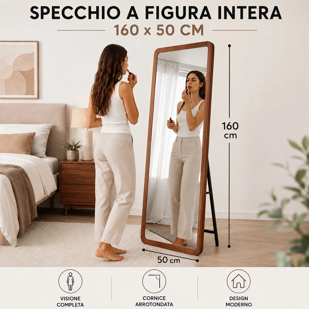Specchio Doppia Installazione Rovere Parete o Indipendente Moderno 160x50 cm