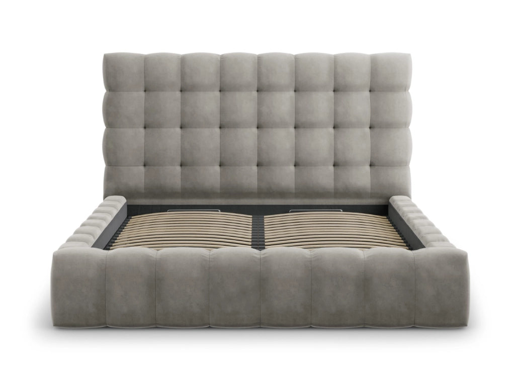 Cosmopolitan Design - Letto a cassettone con testiera "Bali" 160x200cm in velluto grigio chiaro 