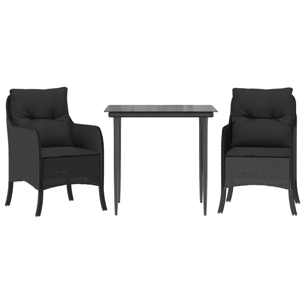 Set da Pranzo da Giardino 3 pz | Set Salotto da Giardino con Cuscini Nero in Polyrattan