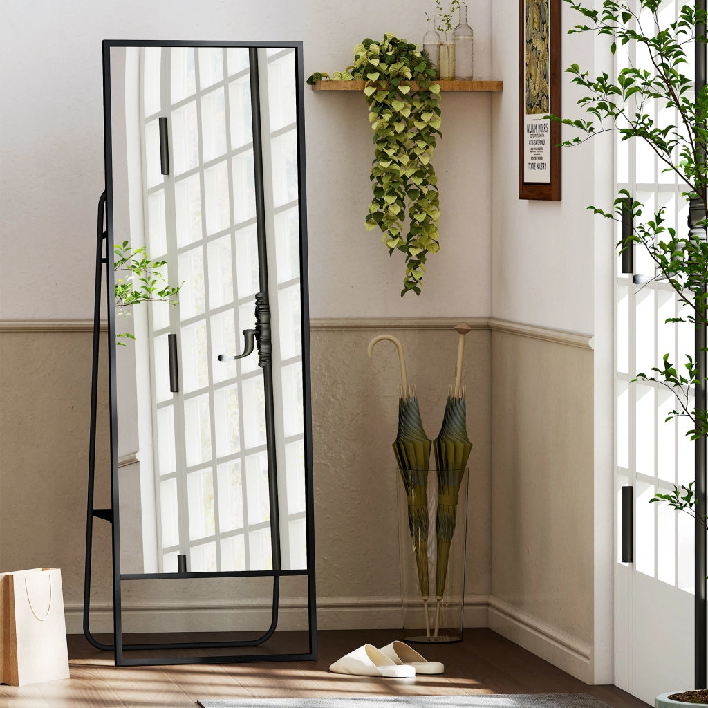 Specchio a Pieno Corpo con Mensola e Appendini ¨C Zephmum ¨C Nero 157x50 cm