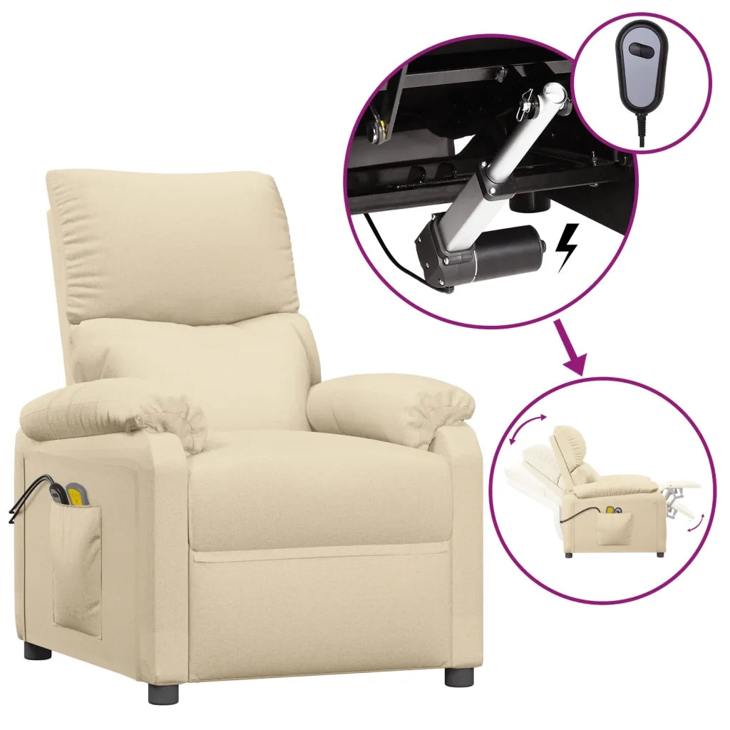 Poltrona Massaggiante | Sedia Relax Elettrica Crema in Tessuto