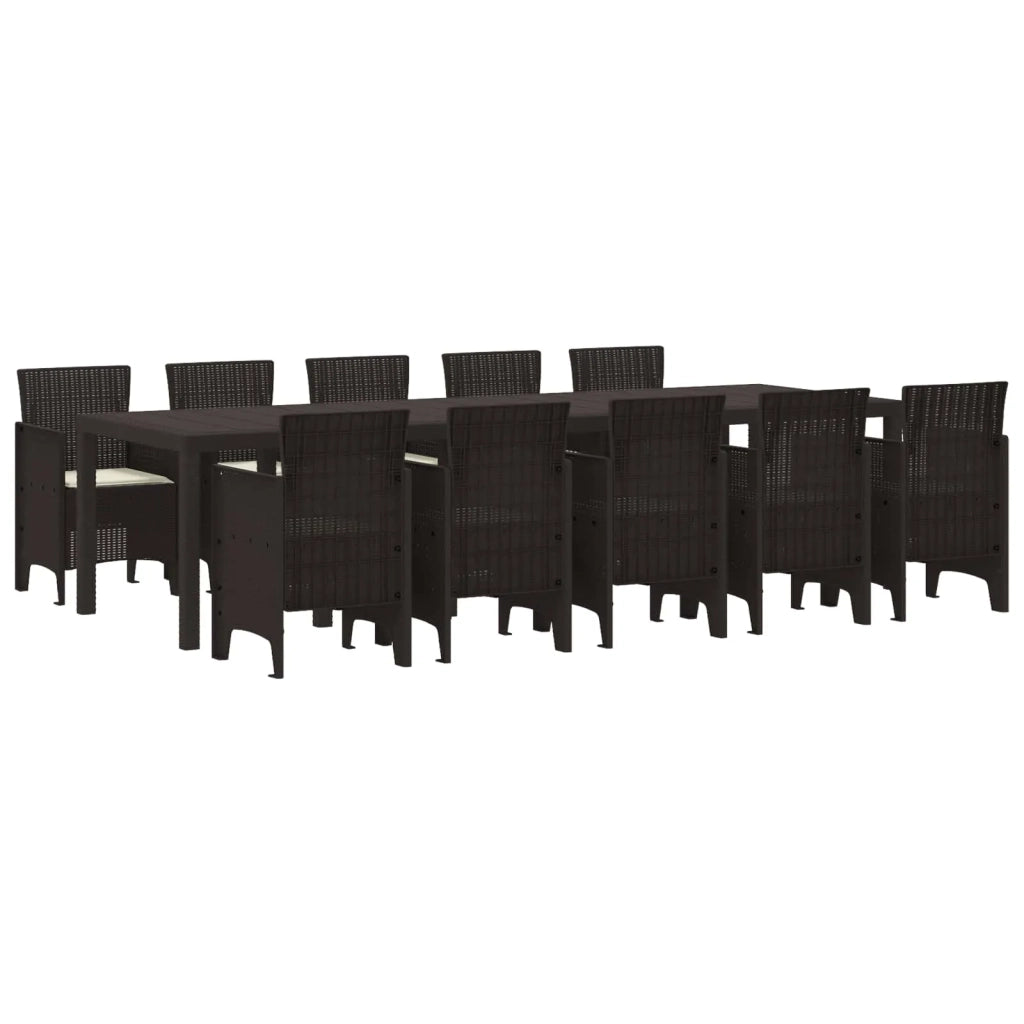 Set da Pranzo per Giardino 11 pcs Marrone e Crema Rattan 3378761