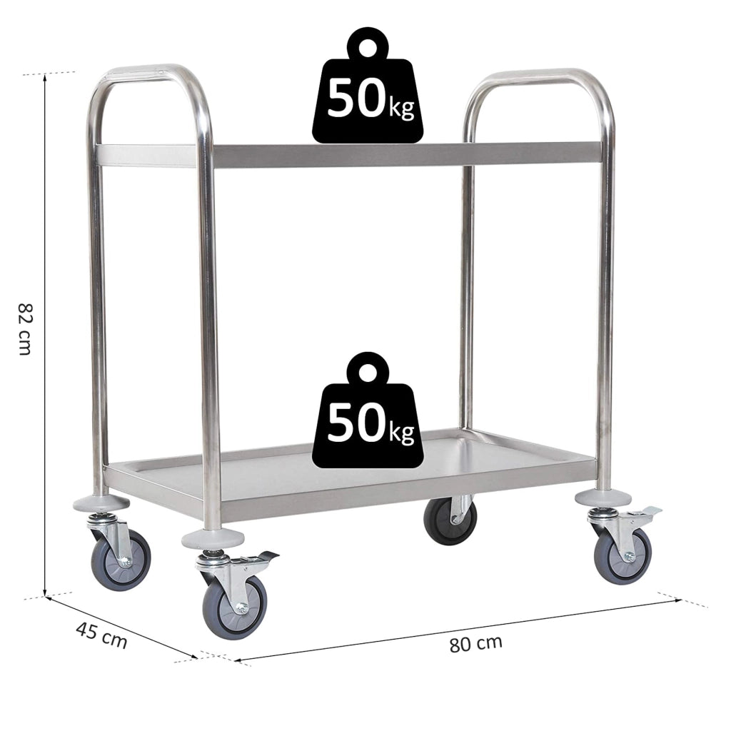 Carrello Cucina 2 Ripiani ¨C zephmum ¨C 80x45x82cm Argento Acciaio Inox