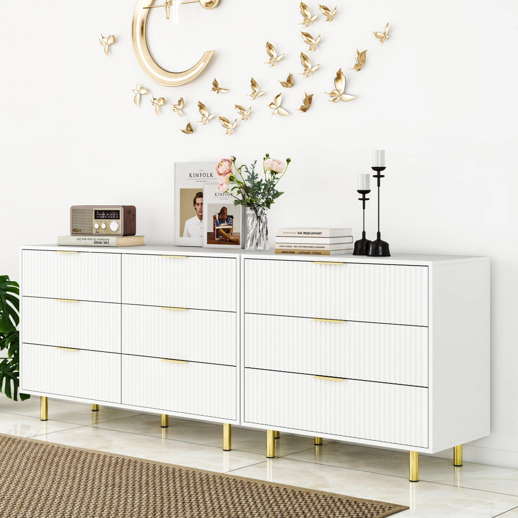 Cassettiera modulare con 9 cassetti - per soggiorno - in MDF - bianca - 200×40×72 cm