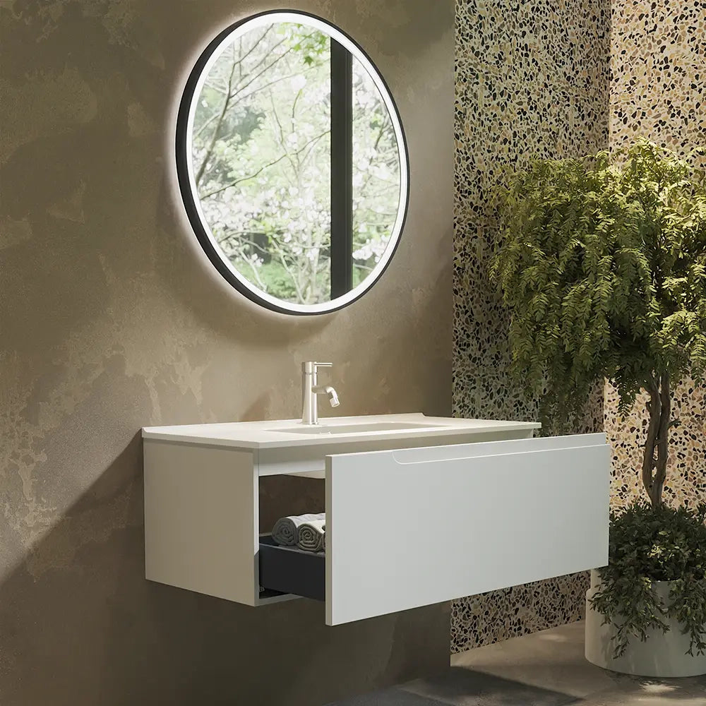 Mobile bagno sospeso 80 cm un cassetto bianco opaco con lavabo  | Moor