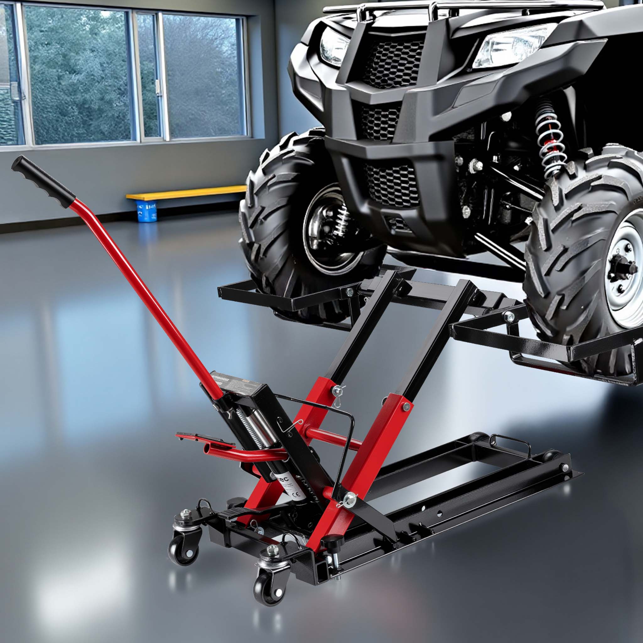 Sollevatore per trattorino 3in1, alza moto e quad, max 530 mm, Martinetto idraulico a carrello