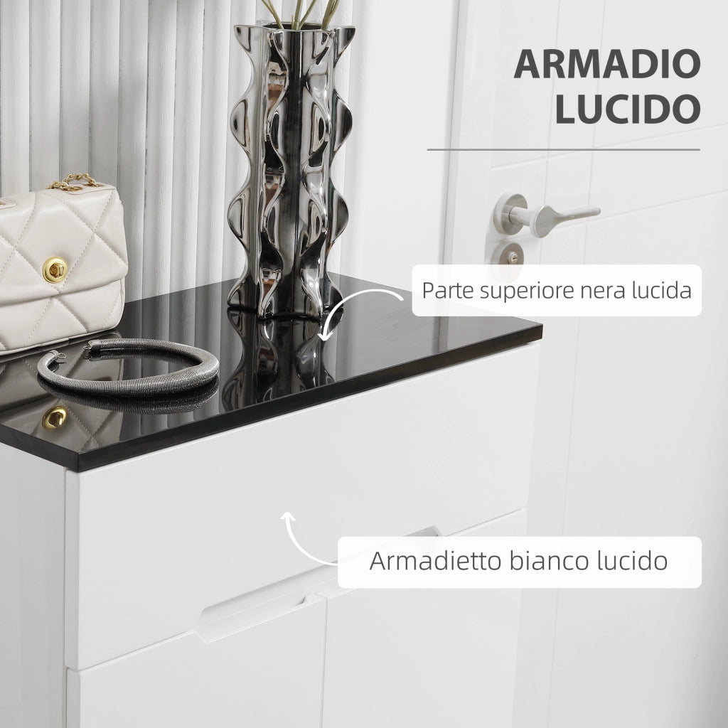 EasyComfort Scarpiera Slim da 12 Paia max per Ingressi con 3 Ripiani Regolabili e Cassetto, in Truciolato Bianco, 60x32x100 cm