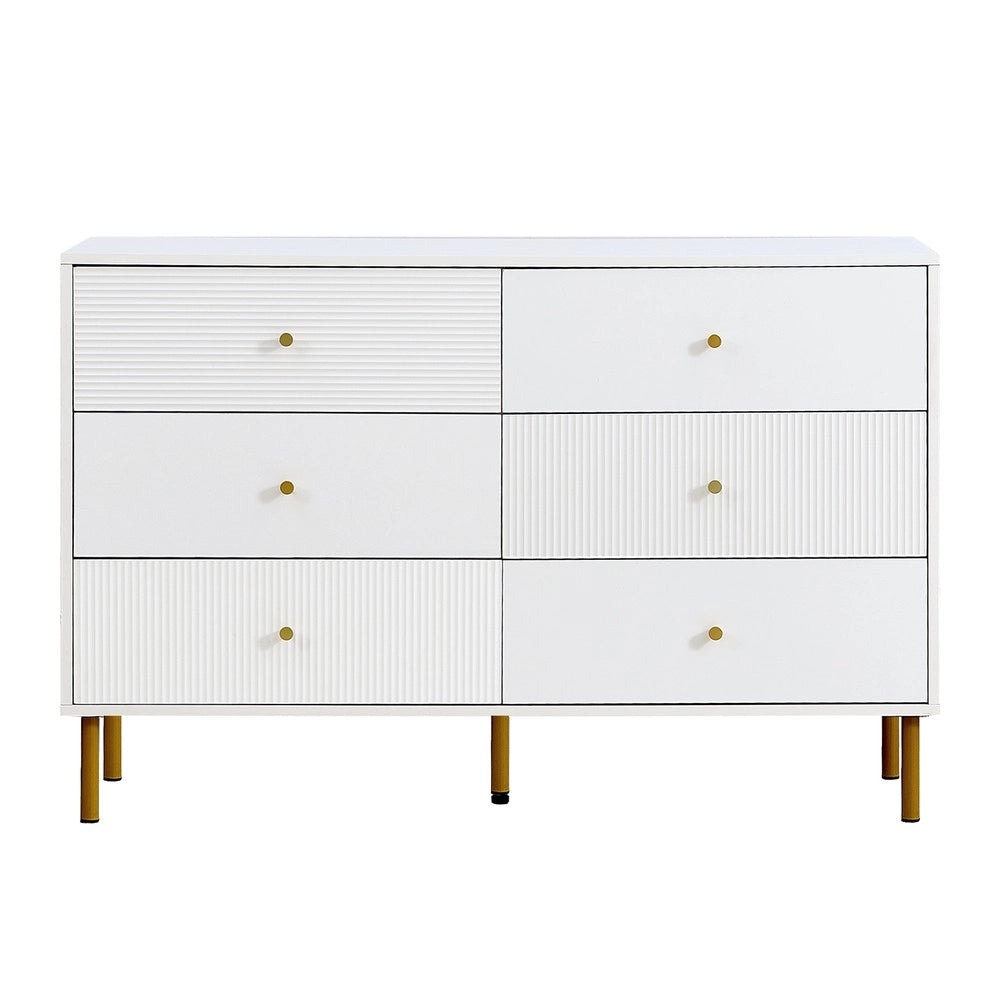 Cassettiera Moderna 6 Cassetti ¨C MINIMAL ¨C Bianca MDF Metallo 120x40x78