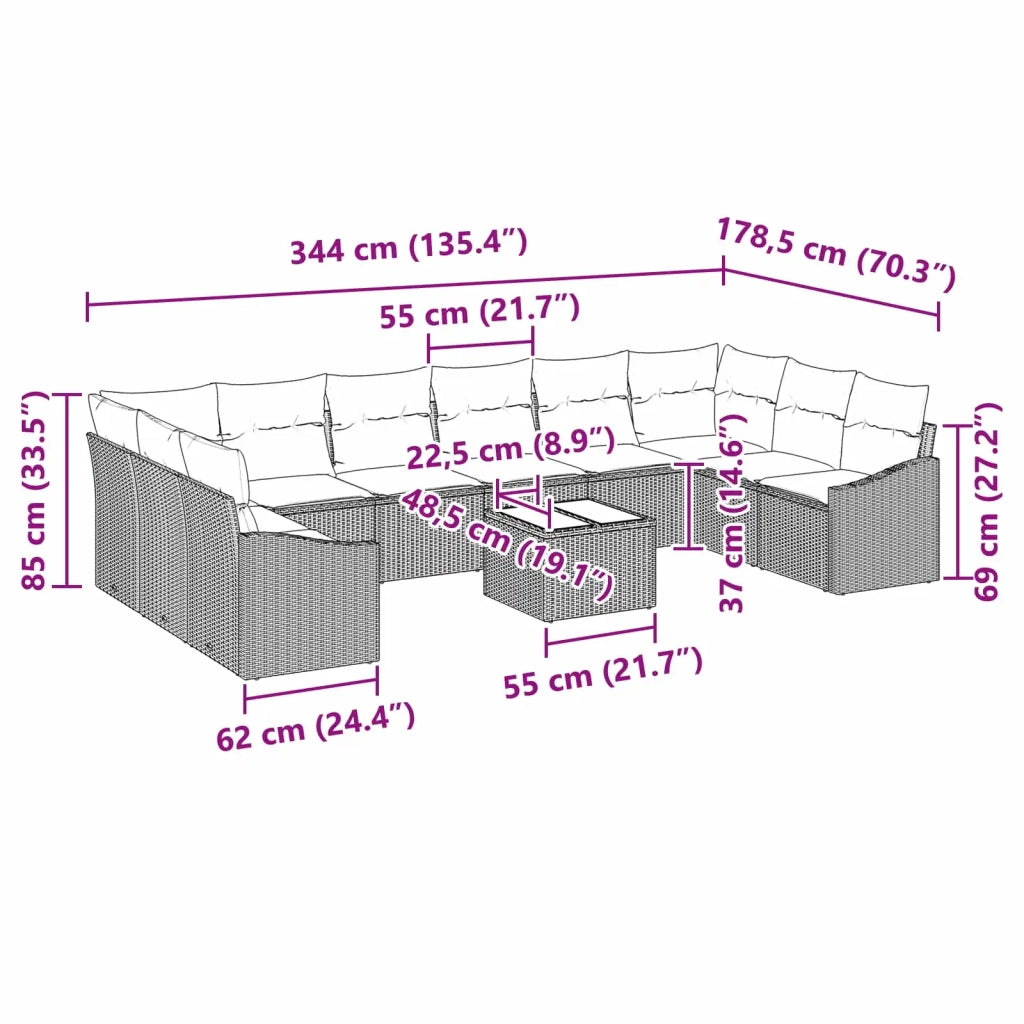 Set di divani con cuscino 11 pcs Nero polyrattan 3346916