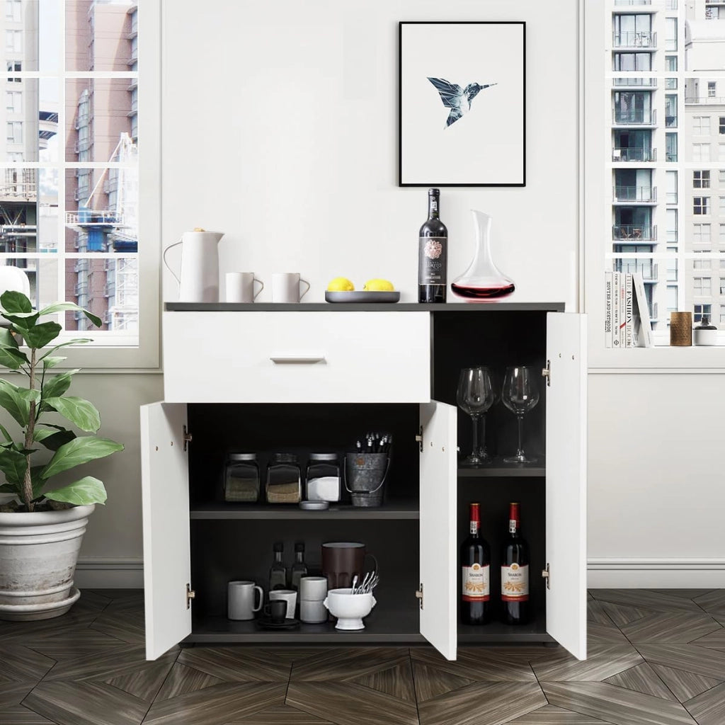 Credenza multiuso con ante e cassetti, credenza con ripiano regolabile, per corridoio, cucina, bianco (88 x 40 x 80 cm)