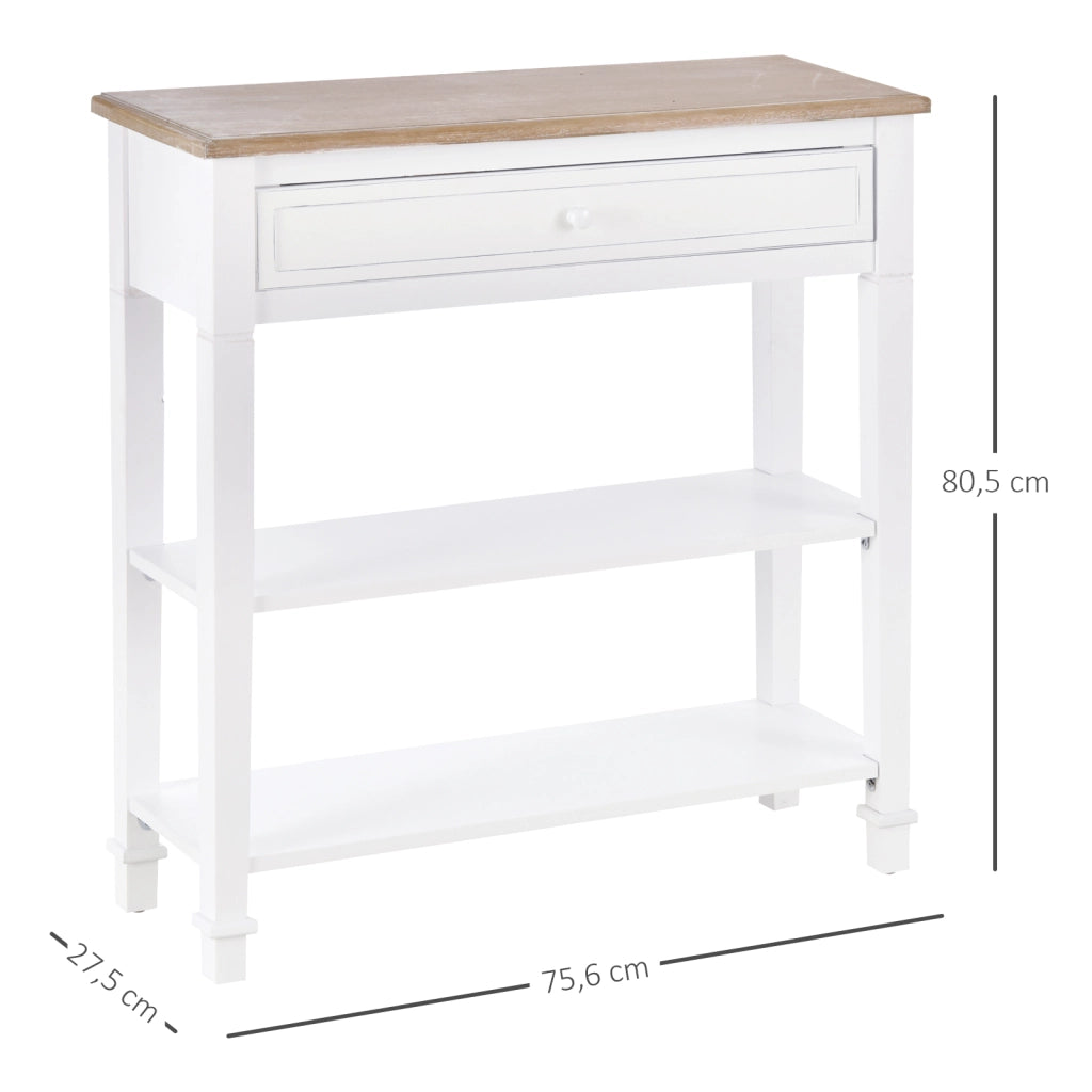 Tavolino da ingresso con 2 ripiani e cassetto ¨C zephmum ¨C 75.6x27.5x80.5 cm Bianco