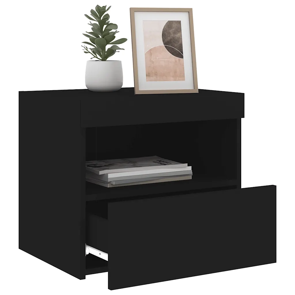Set di 2 Comodini | Armadio da Notte | Mobiletto da notte con Luci LED Neri 50x40x45 cm