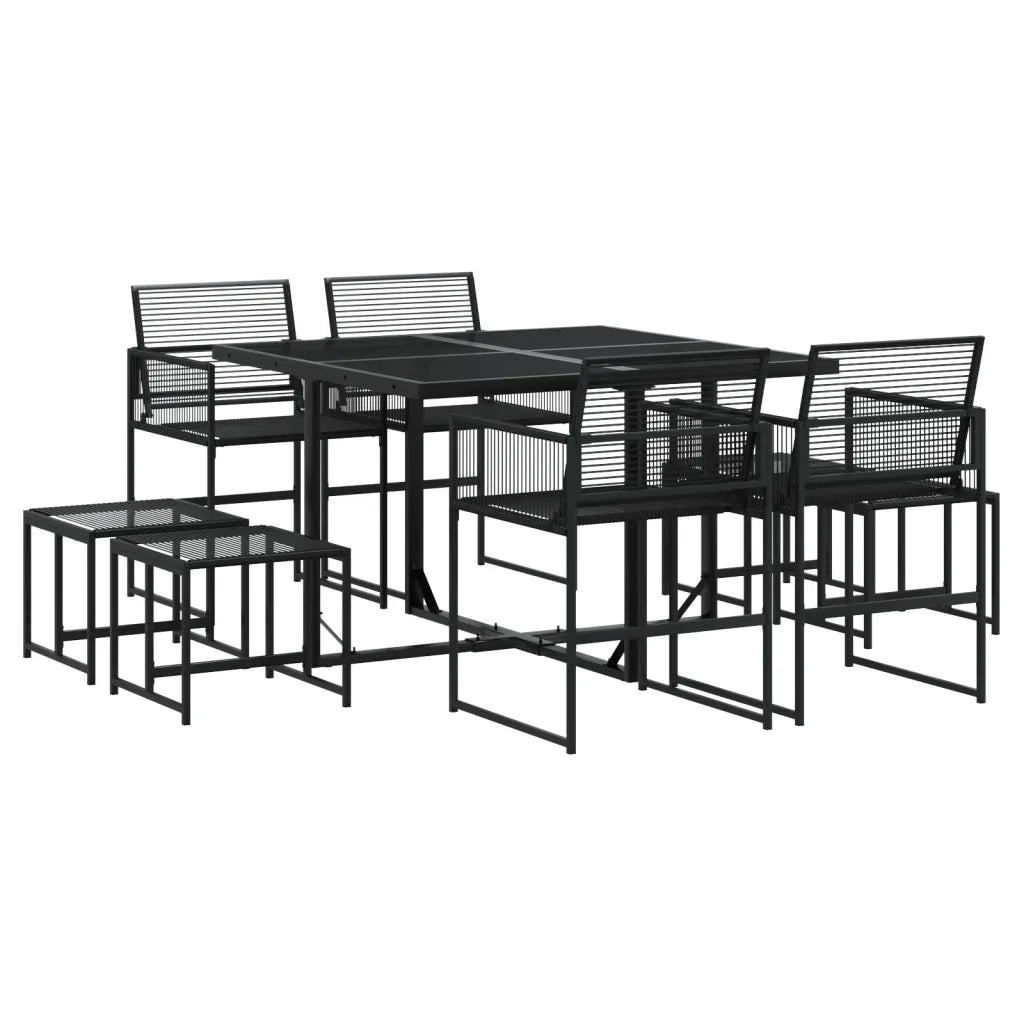 Set da Pranzo da Giardino 9 pz Nero in Polyrattan