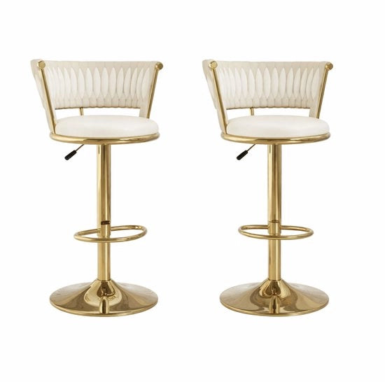 2 x Sedili con Ruote 360° - Alta Spalliera - Rivestimento in Velluto e Struttura in Metallo - 80-100 cm - Design Ovale Elegante per Cucina - Sala da Pranzo o Bar