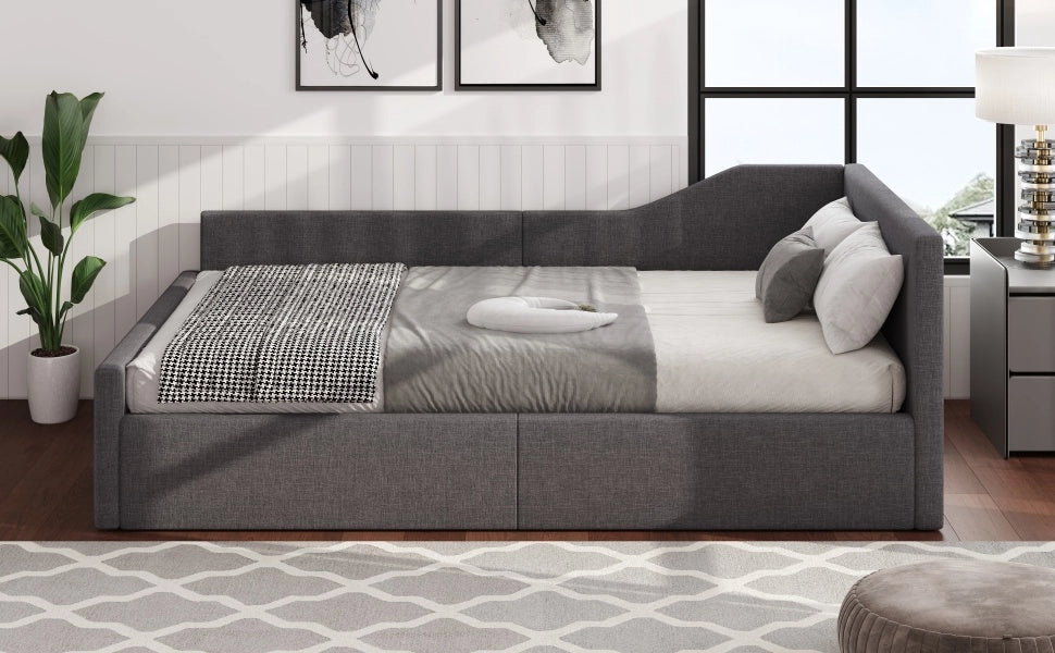 DESMIU Letto Divano 140 × 200 cm 1 posto con contenitore, senza materasso, in MDF e compensato, grigio