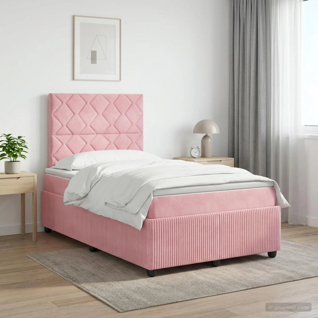 Letto box spring con materasso Rosa 120 x 200 cm Velluto 3454594