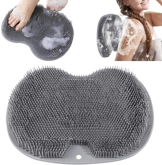 Mat di silicone per il bagno, spazzola per i piedi, massaggiatrice per il pedi, scrub per i piedi, mat per massaggi con morsetti antiscivolo per la cura e la pulizia dei piedi, rilassamento, miglioramento della circolazione, esfoliazione (grigio)