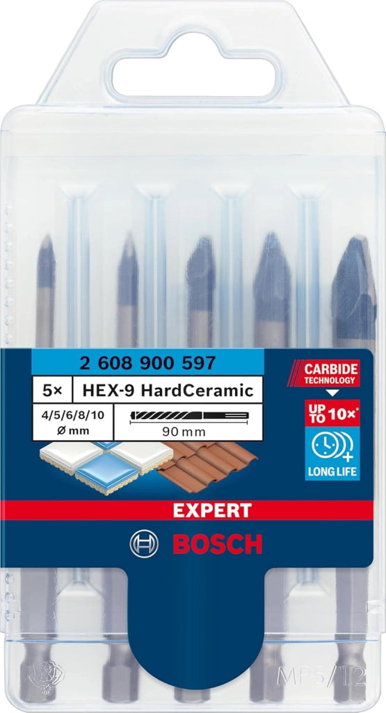 Bosch 5x Set di punte EXPERT HEX-9 Hard Ceramic (per Piastrelle dure, Piastrelle morbide, Ø 4-8, 10,0 mm, Professional Accessorio Trapano, Trapano/avvitatori rotanti)