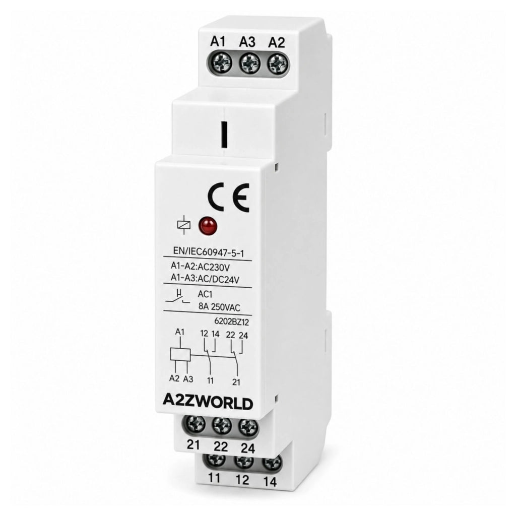 Relè Intermedio Modulare AC230V AC/DC24V, per Guida DIN, Indicatore LED, 1 Modulo, Contatti SPDT, per Automazione Quadri Elettrici (2X8A)
