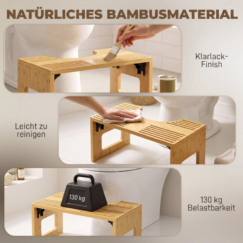Sgabello da bagno in bambù colore quercia, pieghevole e antiscivolo per adulti