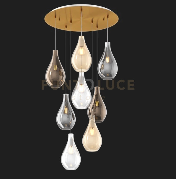 SOSP. OTTONE SAT. 8 LUCI TONDA VETRI PICCOLI (2XAM+2XBR+2XFU+2XTR) 1193OS-S8 TP-MC