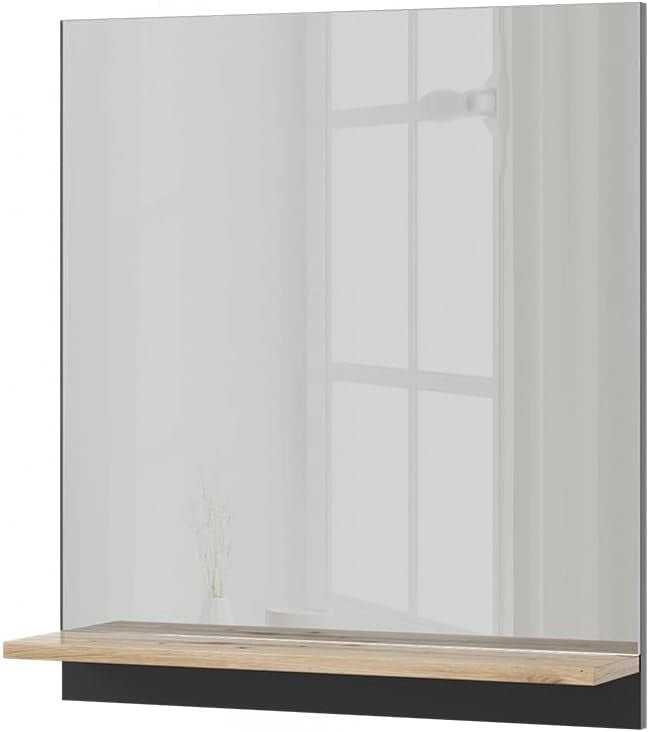 Specchio contenitore bagno Marelle, Antracite/Artisan, 60 x 67 cm con ripiano, adatto per il montaggio a parete in ambienti umidi