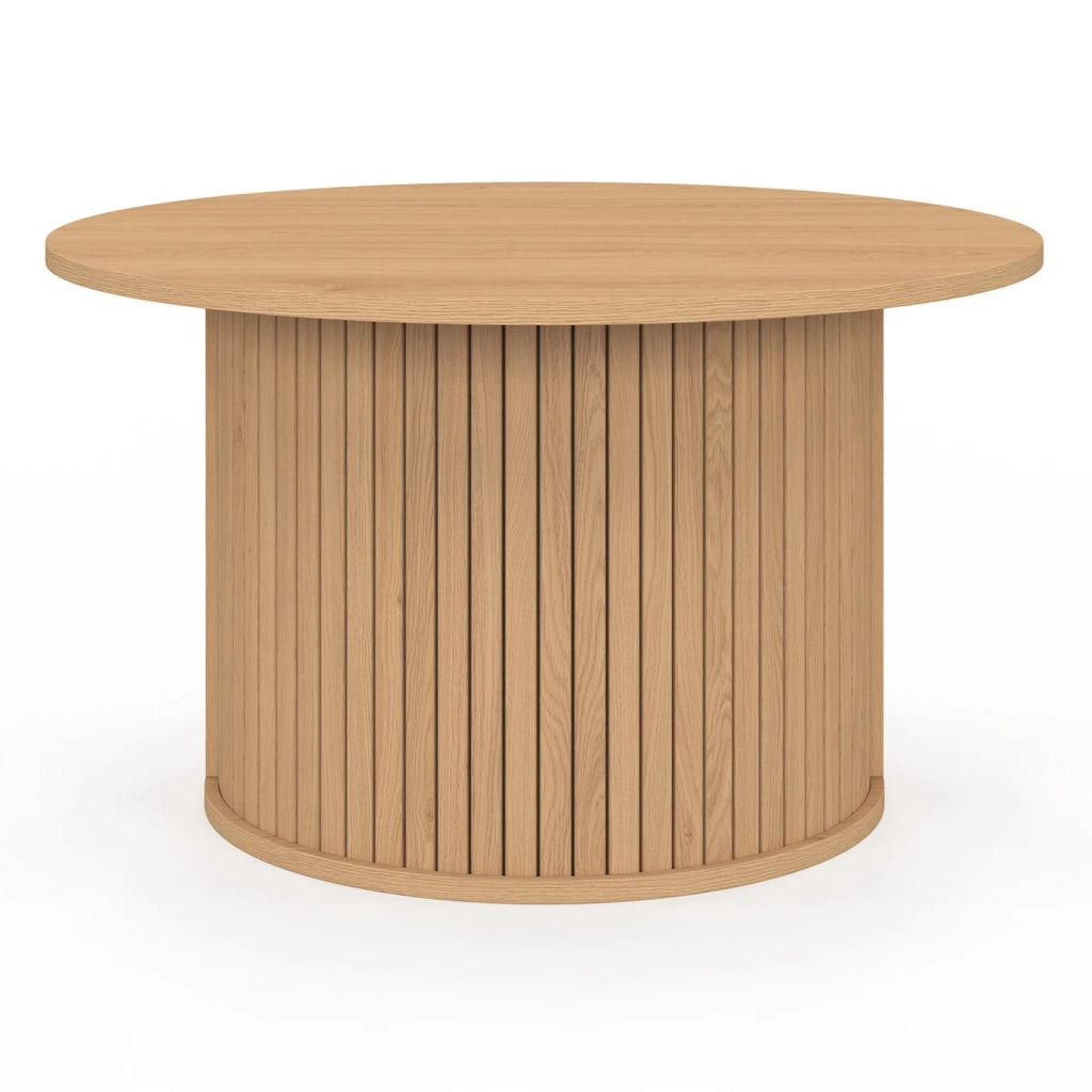 IDMarket - Tavolino rotondo JULIETTE 70 cm con doghe in legno color rovere