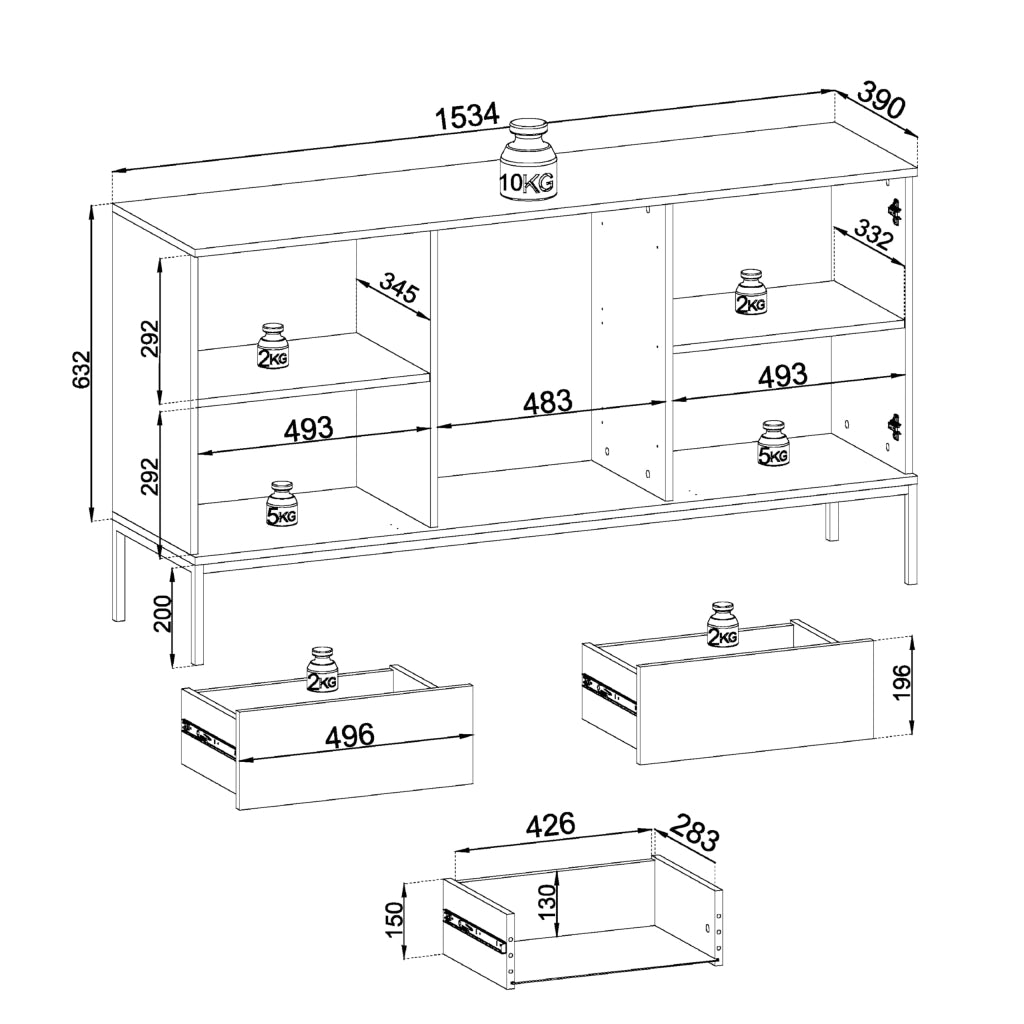 Komodee Cassettiera Laval KSZ154 Rovere Wotan/Nero 154x83x39 cm