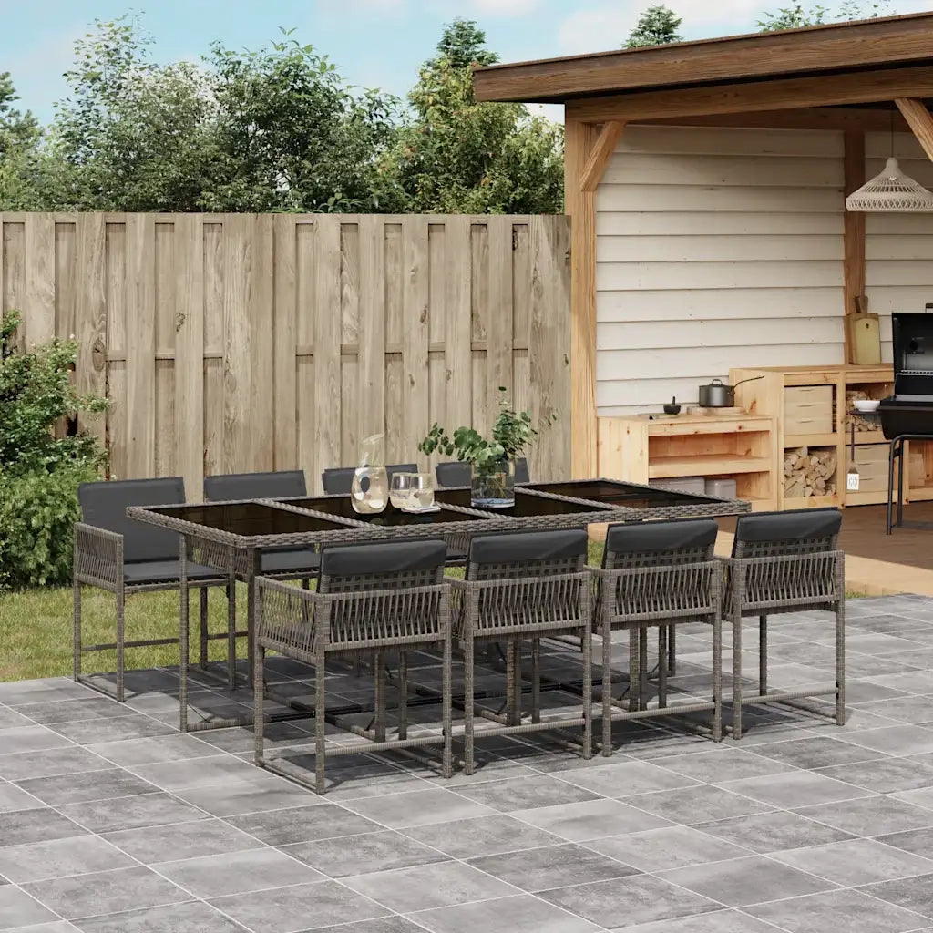 vidaXL Set da Pranzo da Giardino 9 pz con Cuscini in Polyrattan Grigio