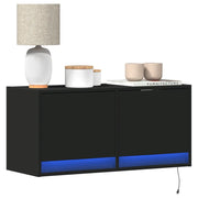 vidaXL Mobile TV a Parete con Luci LED Nero 80x31x35 cm