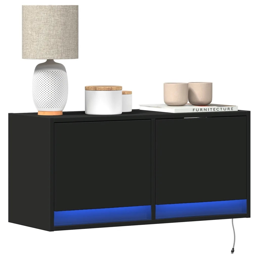 vidaXL Mobile TV a Parete con Luci LED Nero 80x31x35 cm