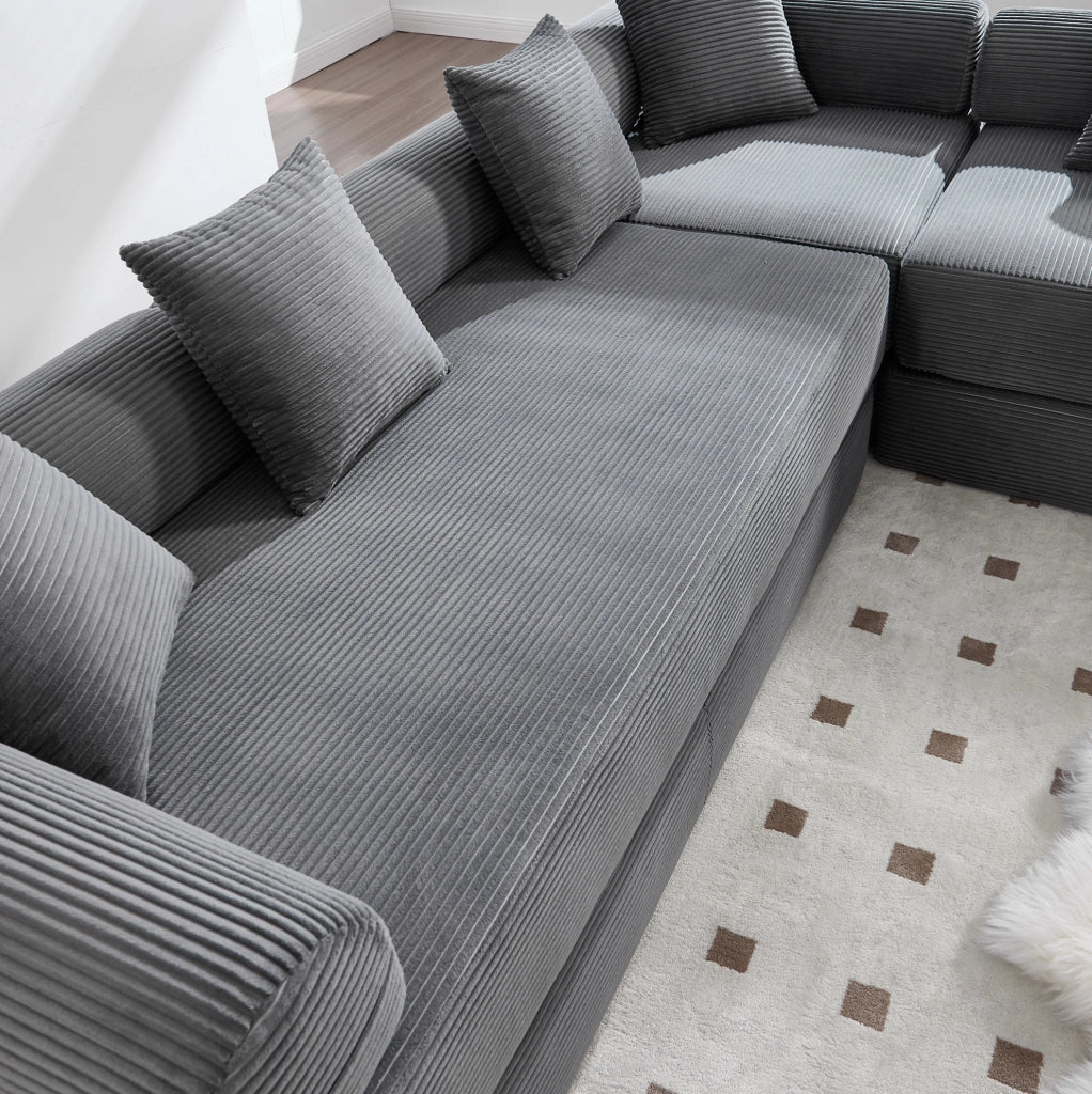 Divano modulare con tasca laterale e funzione letto 270x180x64 cm; in velluto corduroy grigio scuro