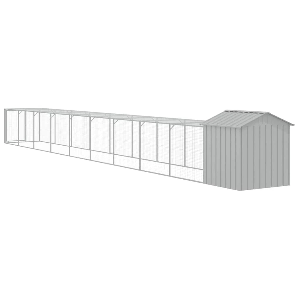 Recinto per pollaio con recinto per galline con cortile libero 117 x 1017 x 123 cm in acciaio zincato grigio 02_0043956