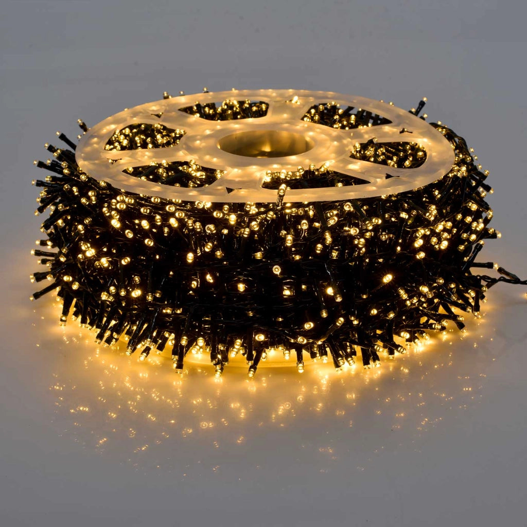 CATENA LUMINOSA 4000 LED CALDA DA 100 METRI CON CAVO VERDE - ILLUMINAZIONE DECORATIVA PER INTERNI ED ESTERNI IP44 CON 8 GIOCHI DI LUCE PER NATALE E FESTE