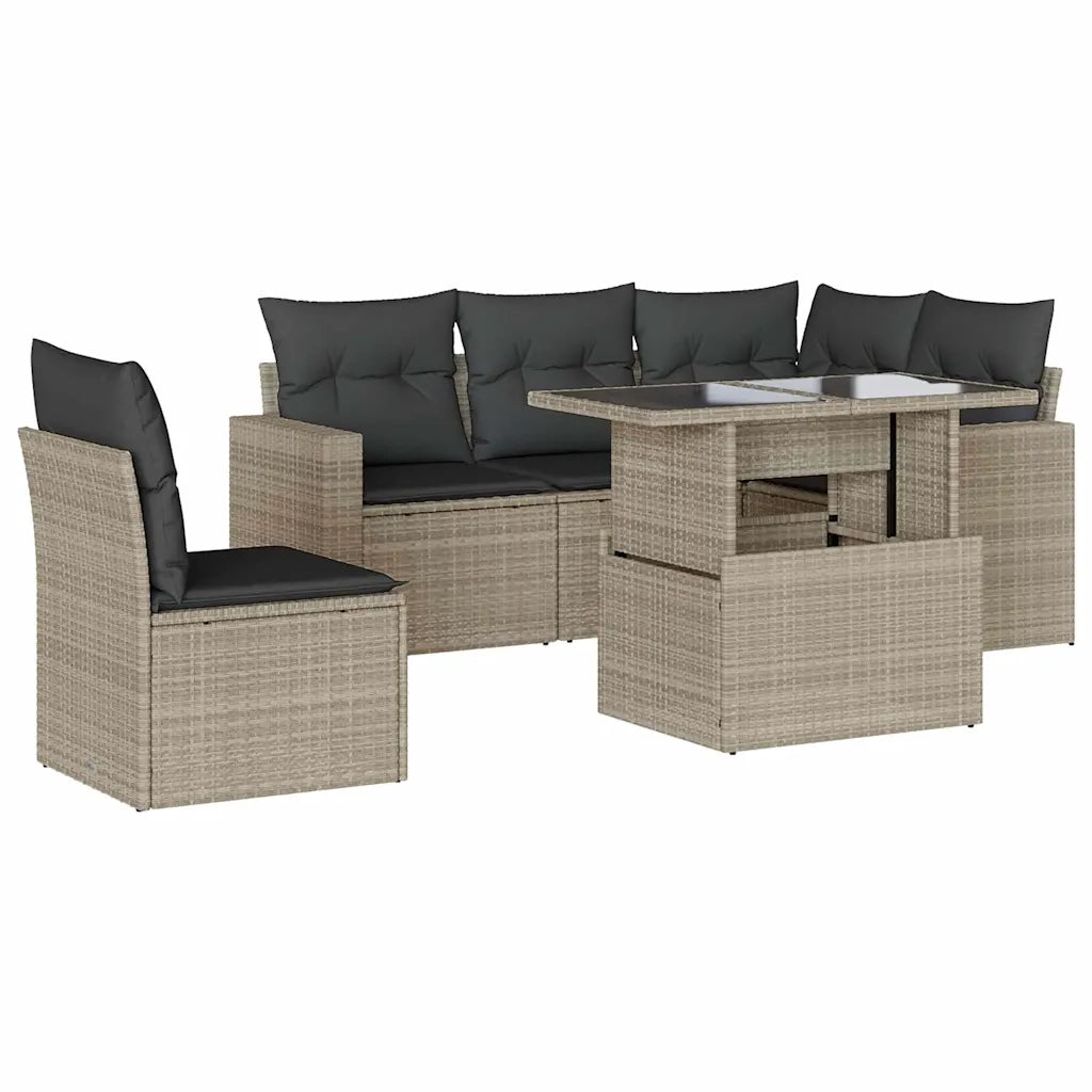 Set Divano da Giardino 6pz con Cuscini Grigio Chiaro Polyrattan