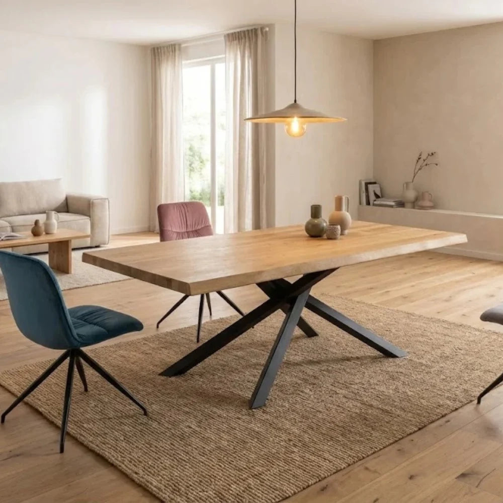 Tavolo da pranzo fisso in legno impiallacciato rovere naturale Blake 200x100 cm fino a 10 posti Made in Italy | Duzzle